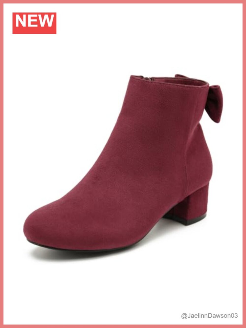 Womens Bow Ankle Boots Low Chunky Heel Faux Suede Dress Booties